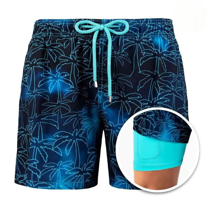Men's quick-dry swim shorts in vibrant print, perfect for beach or pool. Summer fashion.