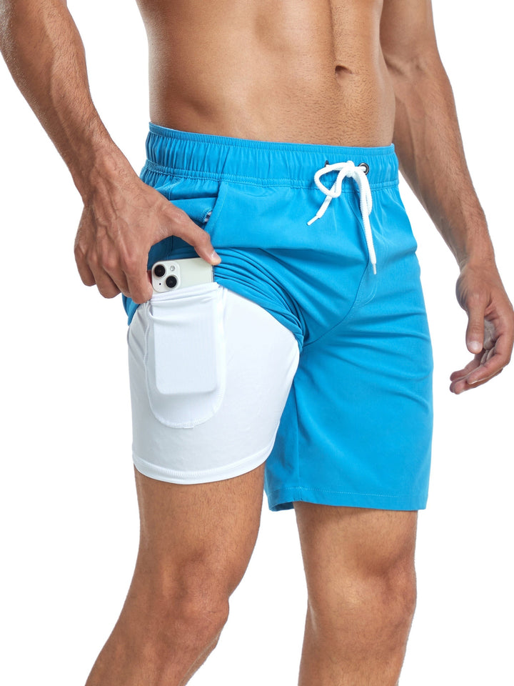 Practical men's quick-dry swim shorts, featuring stretch for movement & a secure phone pocket.