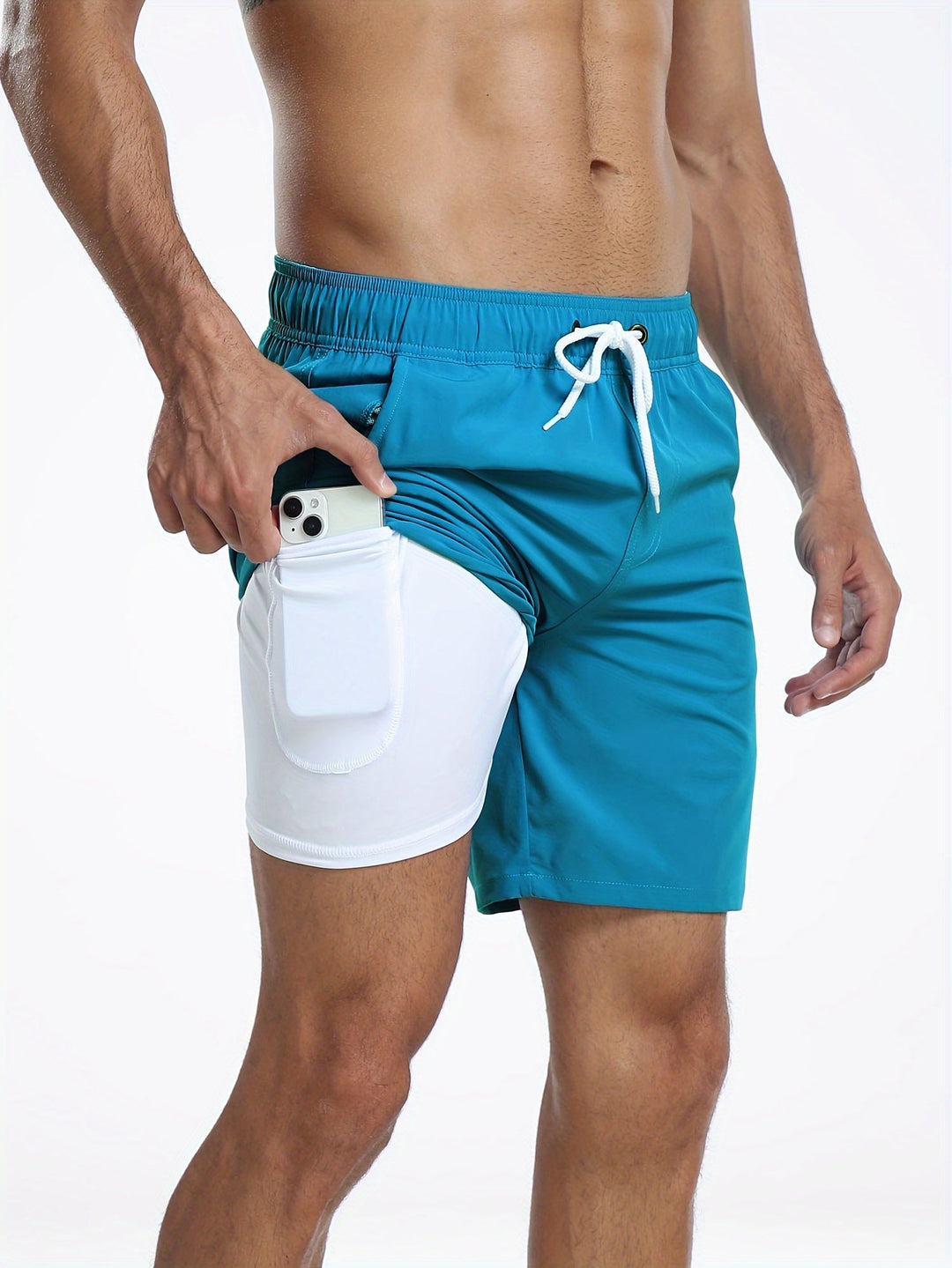Athletic men's swimwear: quick-dry trunks featuring a convenient phone pocket & comfortable stretch.