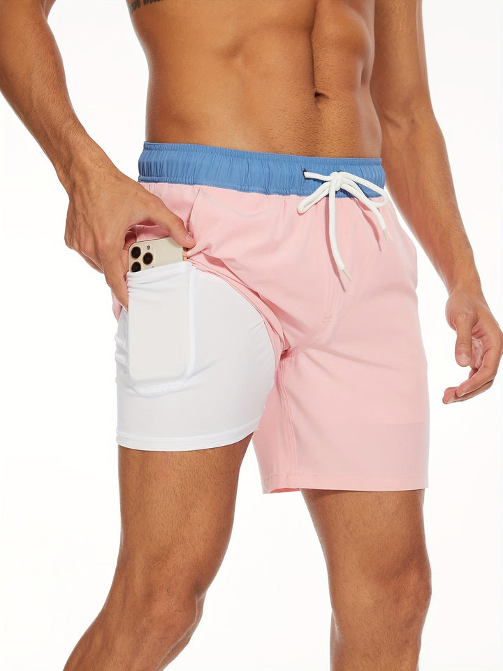 Stretch quick-dry swim shorts for men, with a secure phone pocket, great for active summer days.