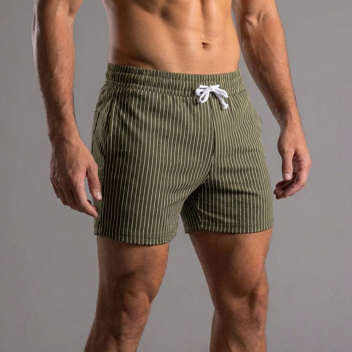 Striped Reed athleisure shorts for men, offering comfortable style for any activity.