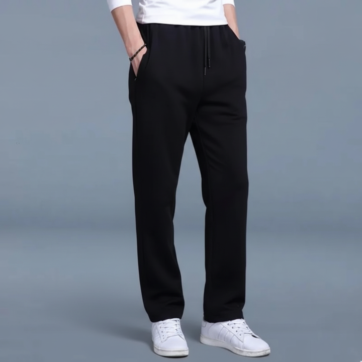 Close-up of elastic waist and drawstring on men's relaxed fit cotton blend joggers
