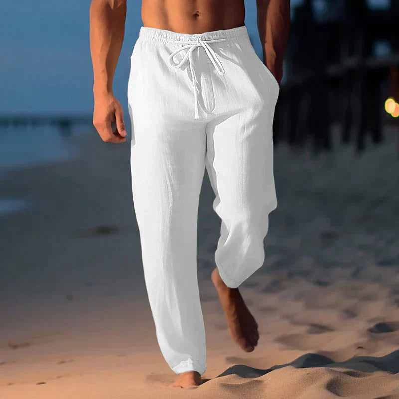 Jules men's linen pants, relaxed fit with adjustable drawstring, perfect breathable casual bottoms.