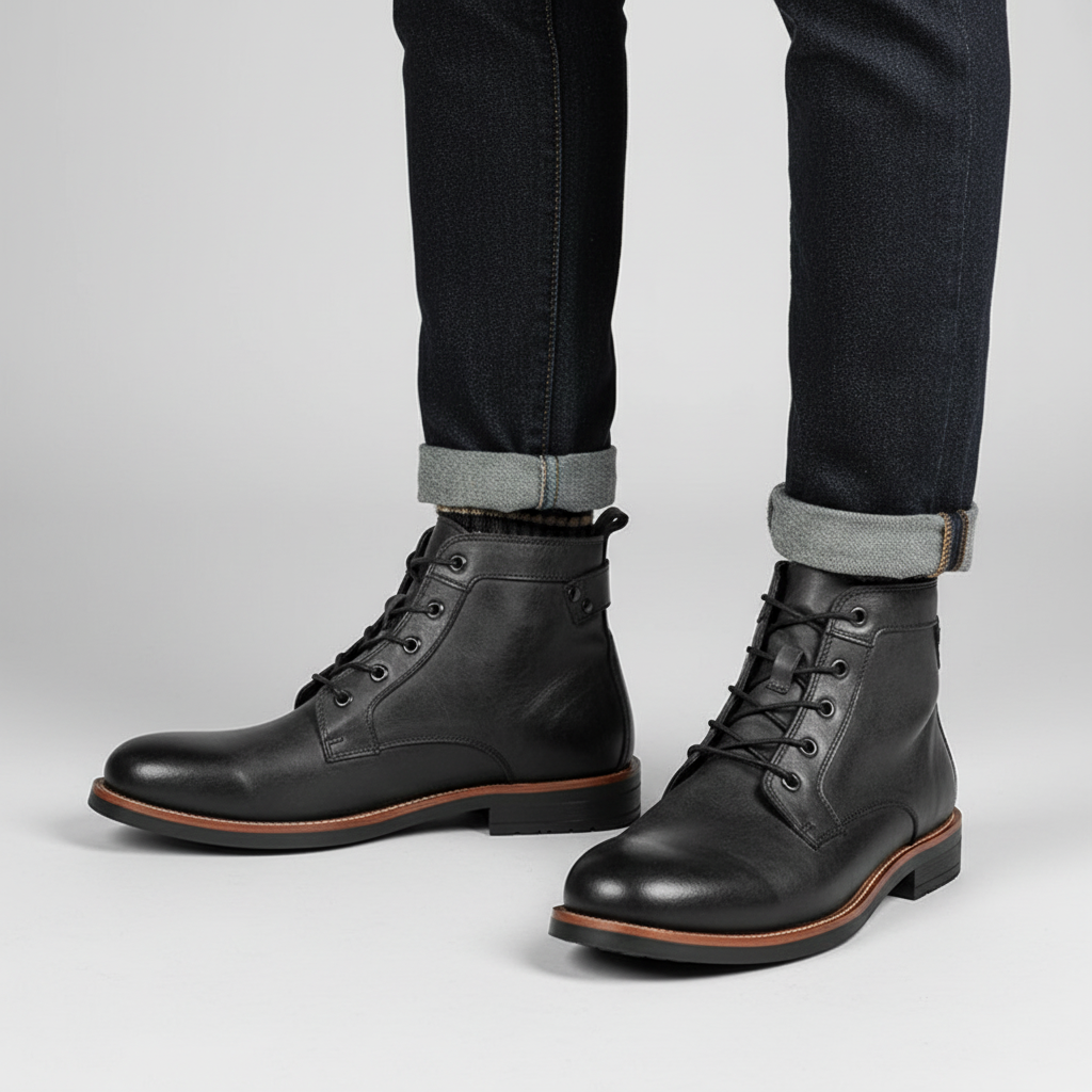 Timothy men's comfortable ankle high leather boots, durable and ideal for everyday wear.