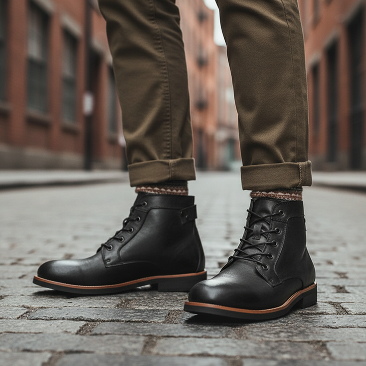 Men's retro ankle-high leather boots, Timothy model, for classic casual style