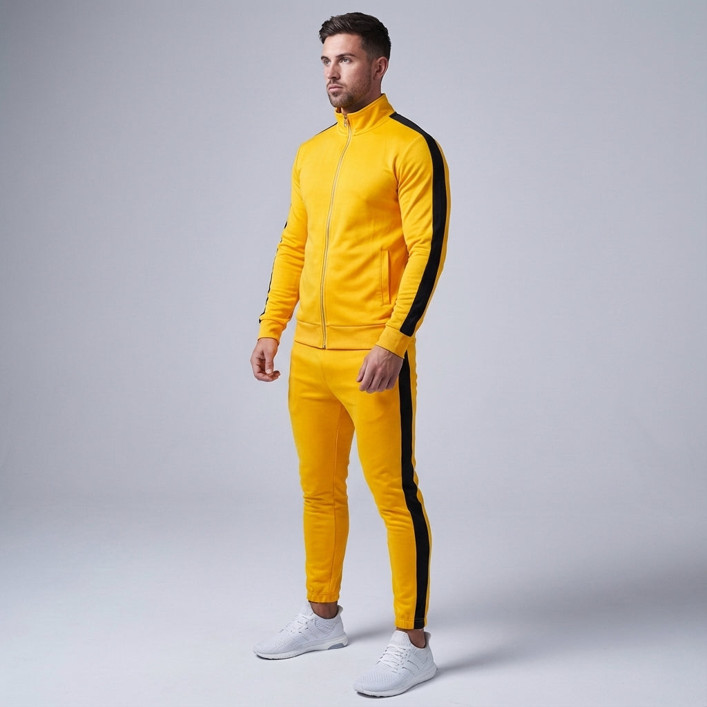 Austin men's retro two-piece tracksuit. Dynamic polyester training set for gym, sports, & activewear.