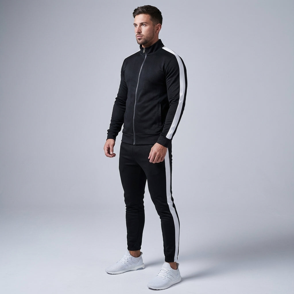 Austin men's retro two-piece training set. Stylish polyester athletic outfit for gym wear & loungewear.