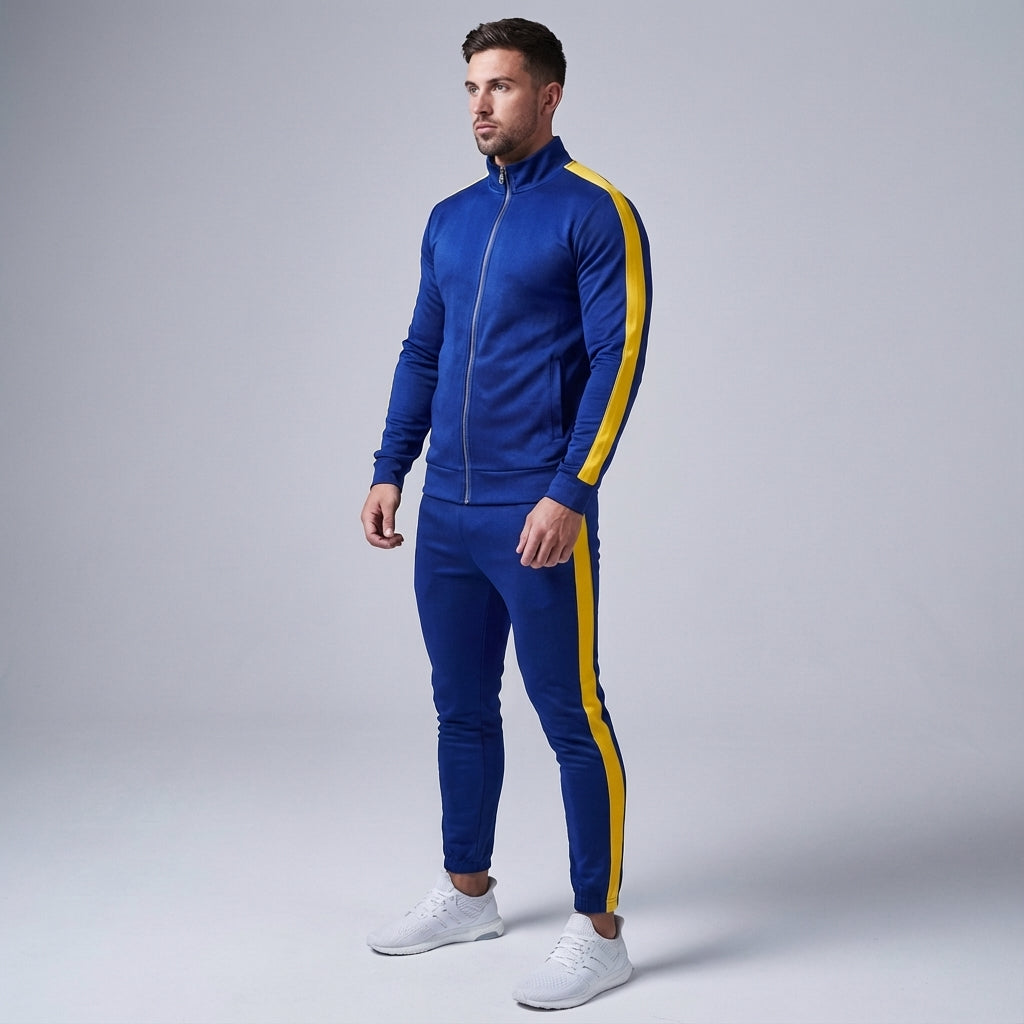 Men's retro two-piece activewear set. Dynamic Austin polyester tracksuit for training & casual comfort.