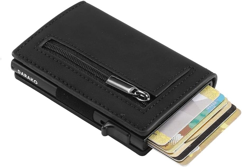 Men's RFID-protected slim wallet, CoreSlide aluminum & leather card holder for secure everyday use.
