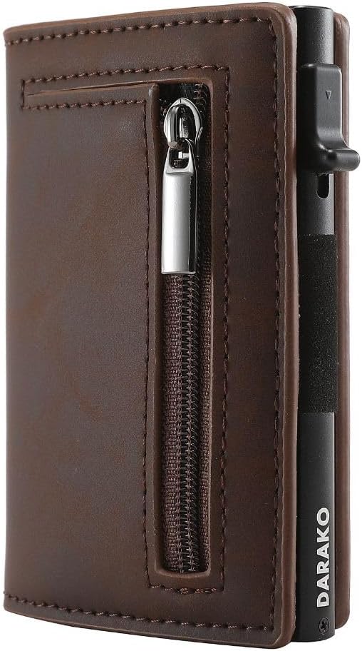 Ultra-slim men's CoreSlide RFID-protected card holder. Minimalist wallet in leather & aluminum for front pocket.