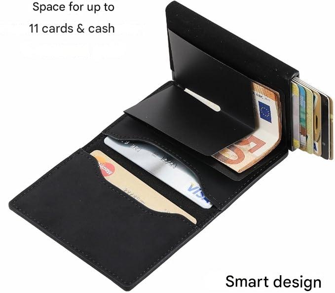 Perfect gift for him: CoreSlide RFID-protected slim wallet. Stylish leather & aluminum card holder, a secure men's accessory.