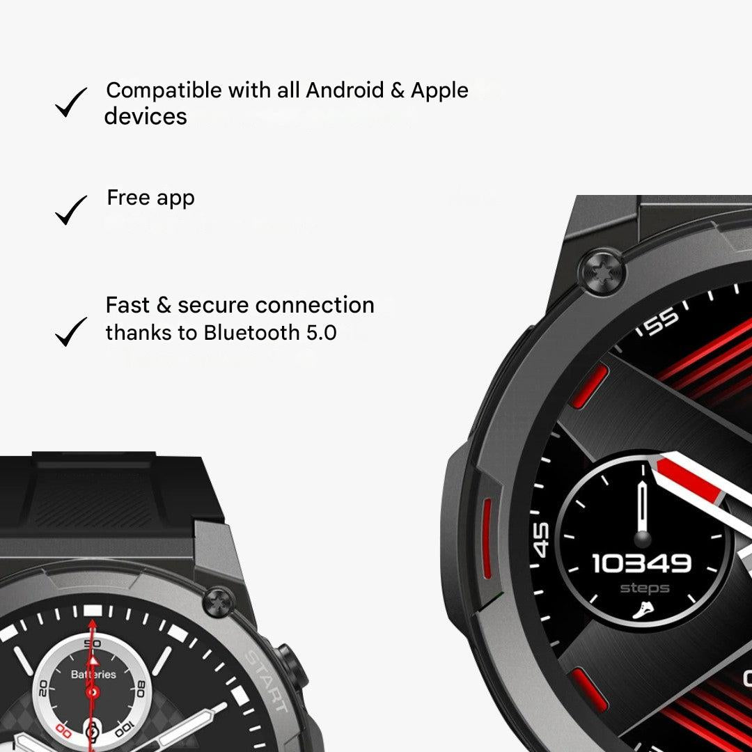 High-performance men's rugged smartwatch, waterproof, health & fitness tracking.