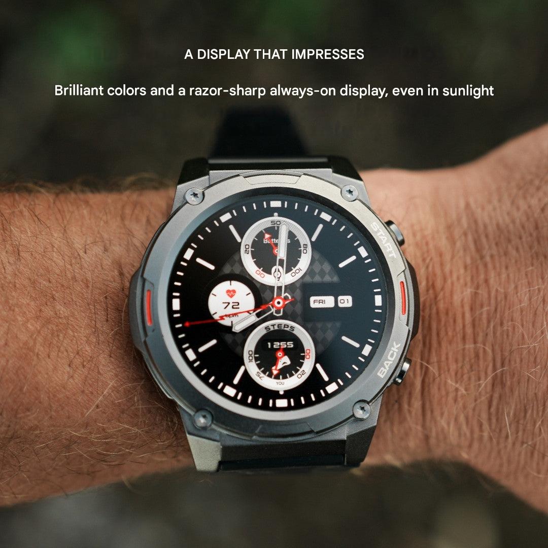Men's rugged outdoor smartwatch, a durable waterproof fitness tracker.