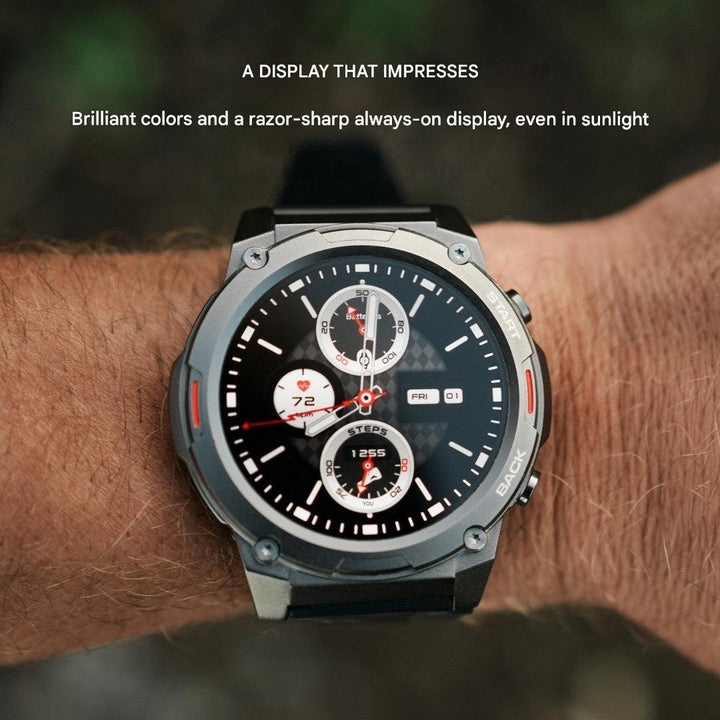 Men's rugged outdoor smartwatch, a durable waterproof fitness tracker.