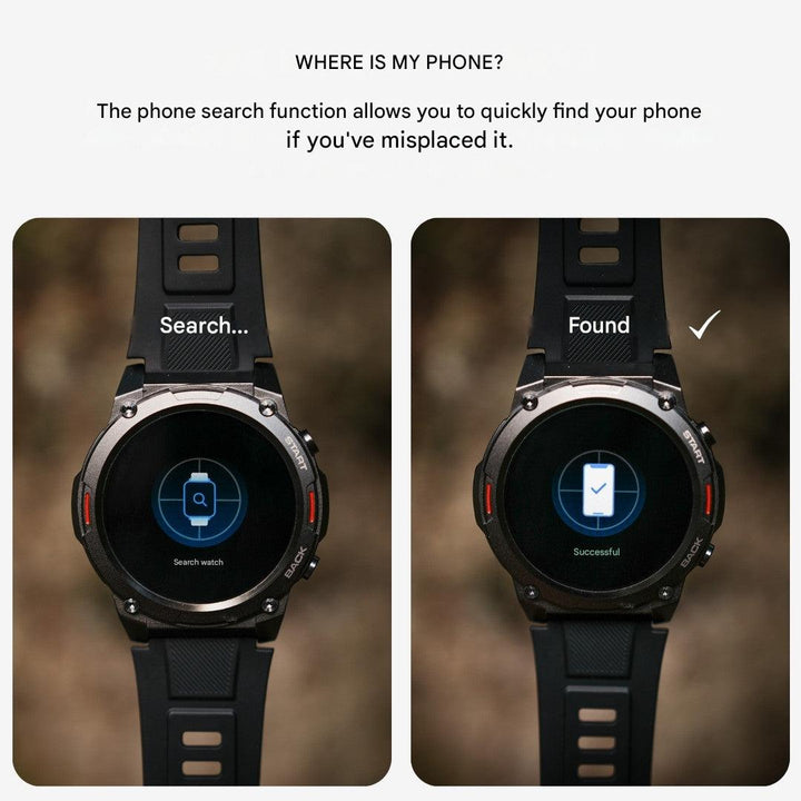 Men's rugged outdoor smartwatch, a durable fitness tracker with smart features.