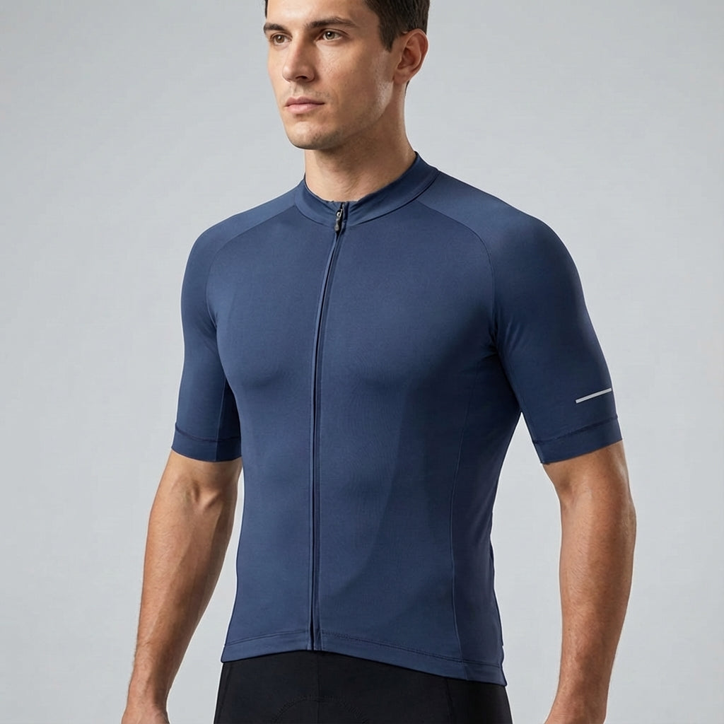 Aero fit men's cycling jersey in blue, breathable performance sportswear