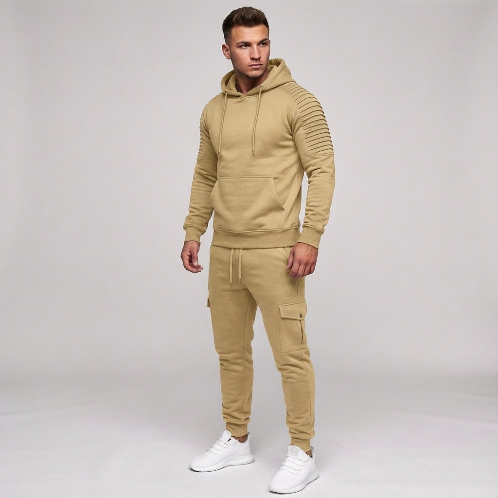 Stylish hooded men's tracksuit, polyester activewear for a modern look