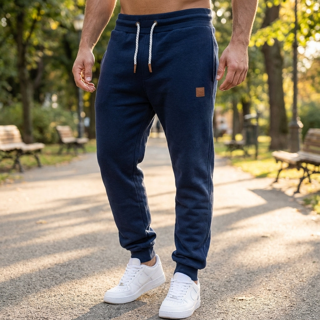 Men's slim fit cotton blend performance joggers in black, perfect for activewear & casual style