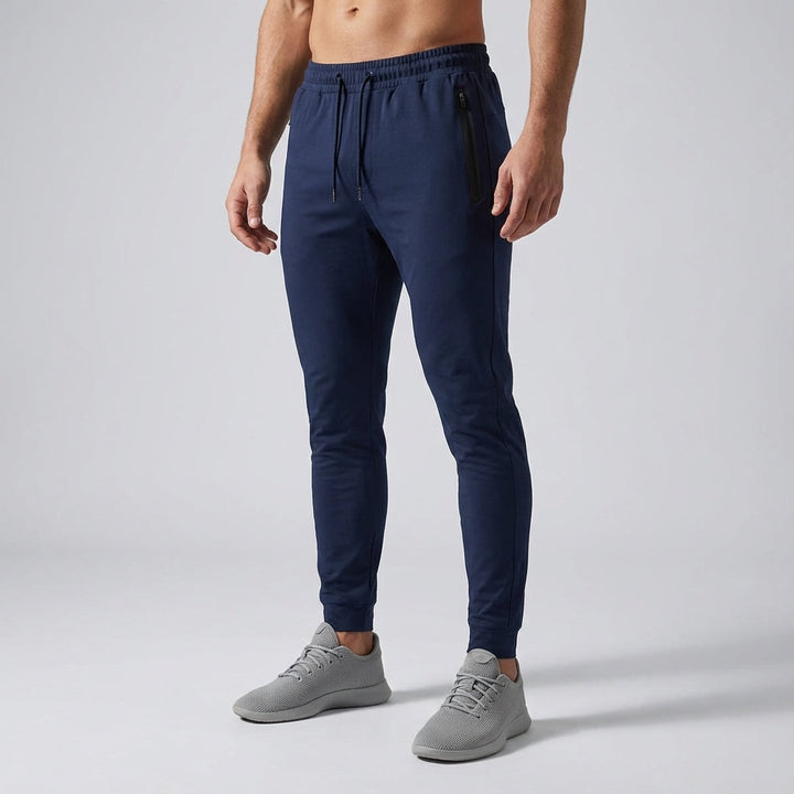 Versatile black men's slim fit joggers by Johnny, made from cotton blend, ideal for training and sportswear