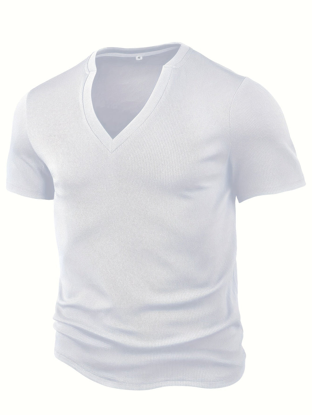 Casual men's deep V-neck t-shirt with a textured finish, perfect for summer