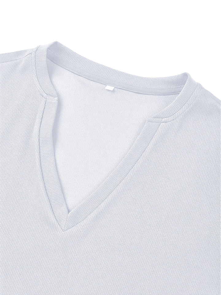 Men's apparel: deep V-neck t-shirt with distinctive textured knit, summer essential