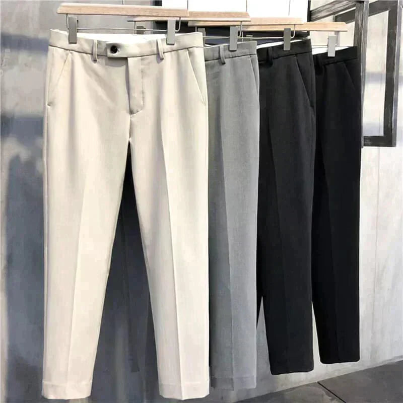 Modern men's slim fit stretch pants, designed for a sharp, tailored, and comfortable look.
