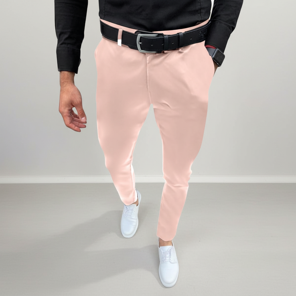 Men's versatile casual trousers, slim fit stretch design in a classic dark grey shade.