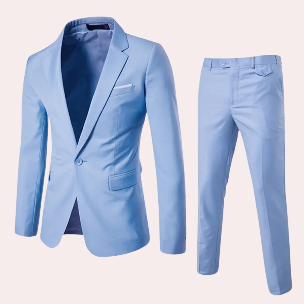 Stylish men's slim fit trousers, part of a sophisticated formal suit set, ideal for business and special events.