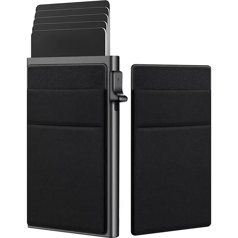 Men's slim RFID blocking metal wallet, minimalist card holder for secure credit card protection