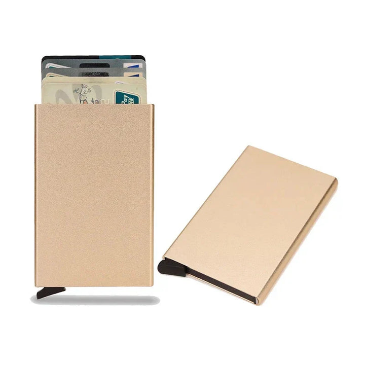 Angular design of a men's minimalist RFID metal wallet, a secure and modern card holder