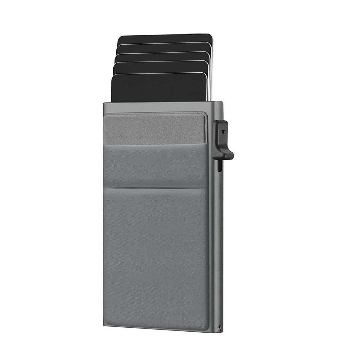 Gold tone minimalist metal wallet for men, an RFID blocking card holder for modern security
