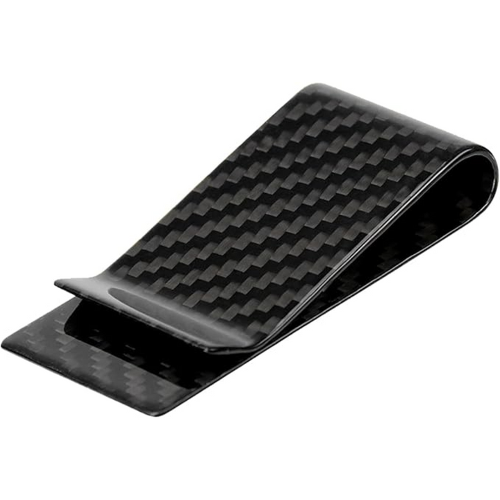 Close-up of a men's stainless steel card holder with cards and money clip holding banknotes