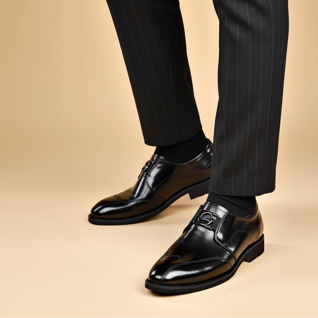 Men's slip-on dress shoes, smooth black leather look, Sidney model for formal occasions