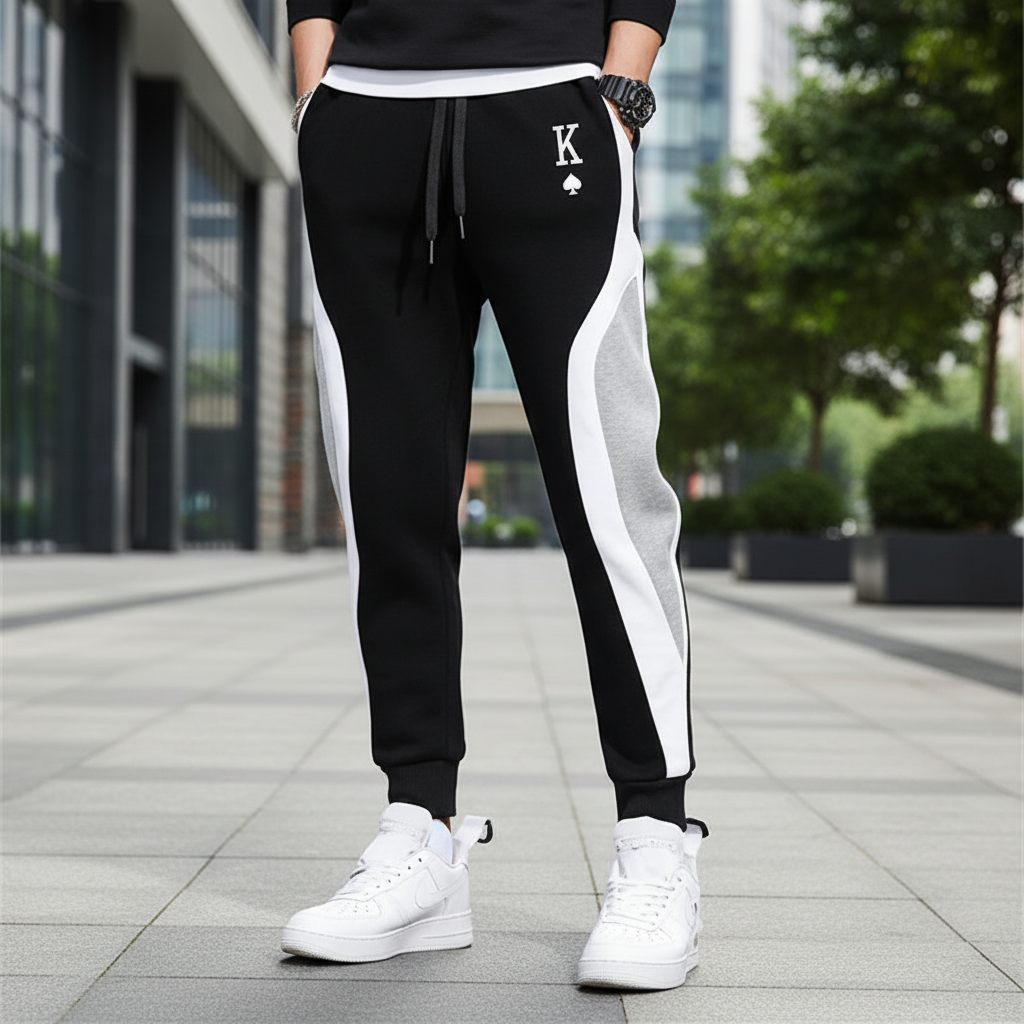 Men's sporty black jogging trousers, ideal for activewear and casual style.