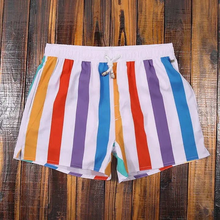 Men's striped casual shorts with elastic waist for summer leisure and beachwear.