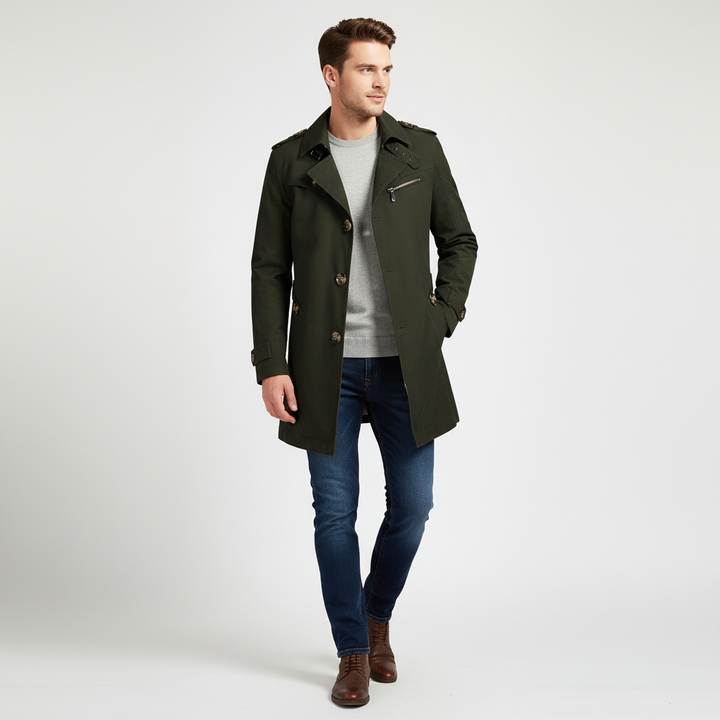 Men's Structured Shoulder Pad Trench Coat