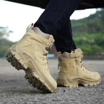 Men's comfort hiking boots with strong grip soles, waterproof, perfect for all-weather outdoor trekking and adventure.
