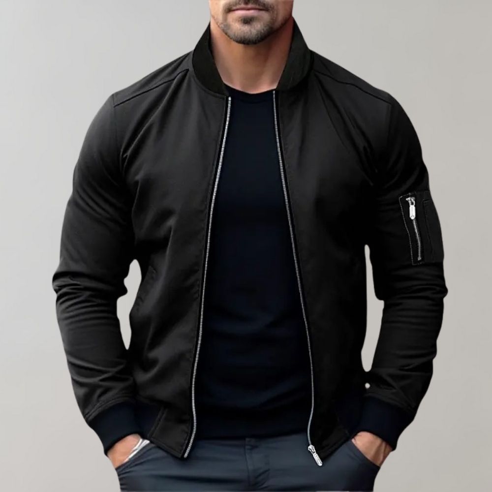 Versatile men's bomber jacket, lightweight & stylish, suitable for spring/fall fashion.