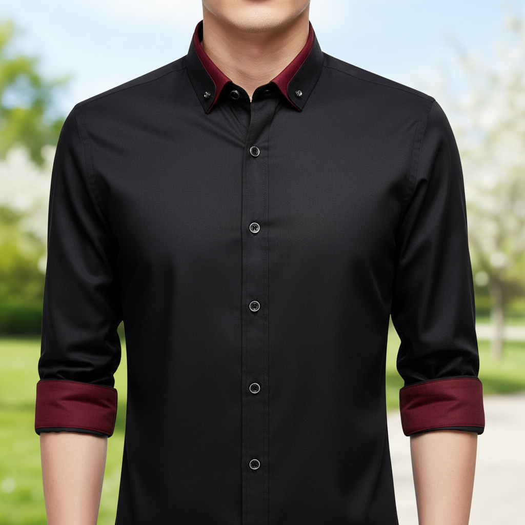 Men's stylish cotton long sleeve button-down collar shirt for casual wear