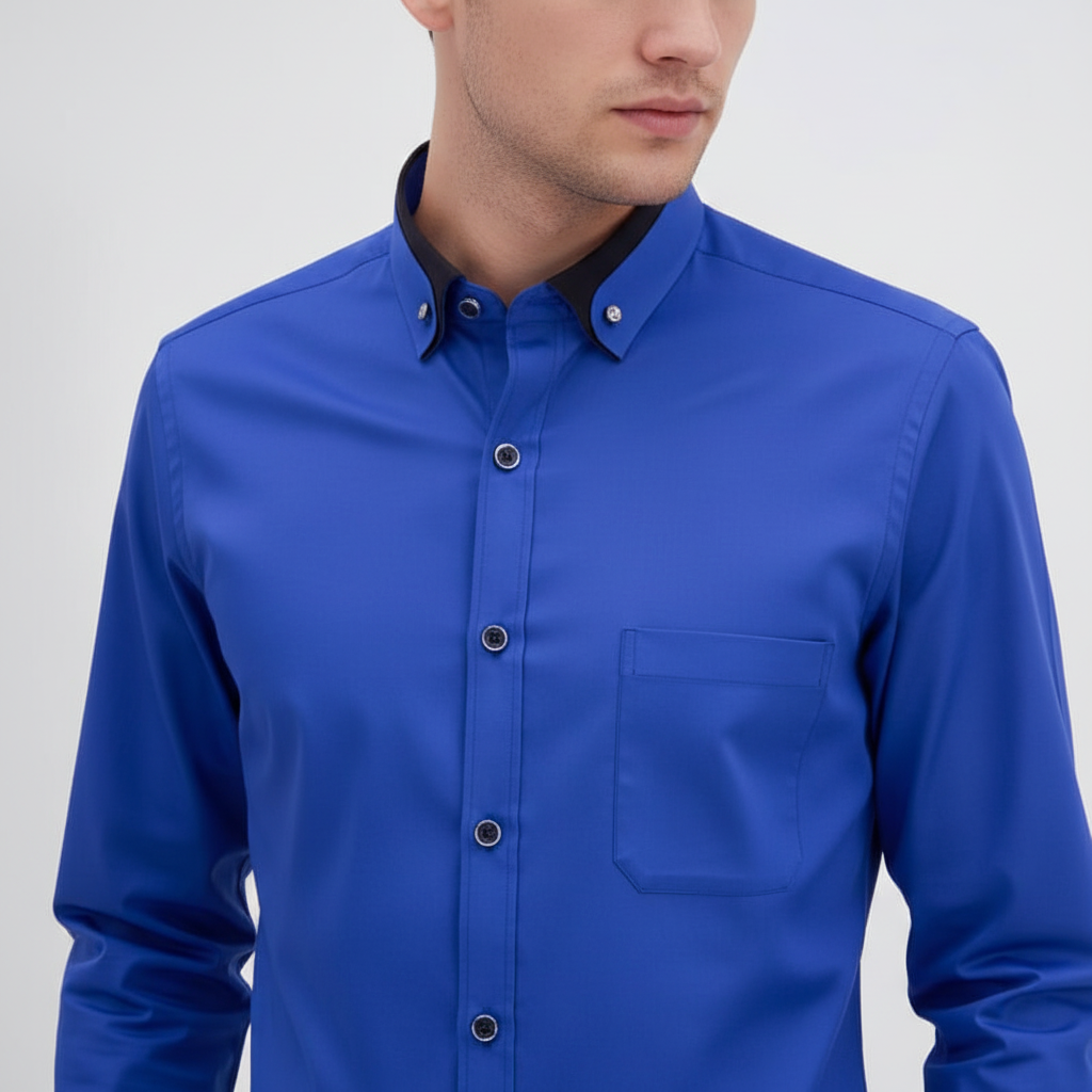 Textured fabric of a men's elastic long-sleeve button-down collar shirt, Simon