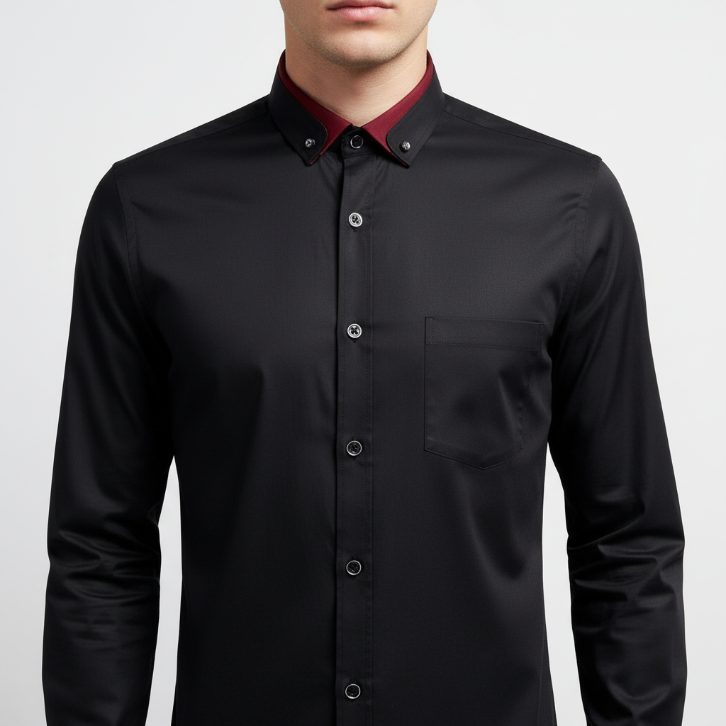 Formal men's elastic long sleeve shirt with button-down collar, perfect for work