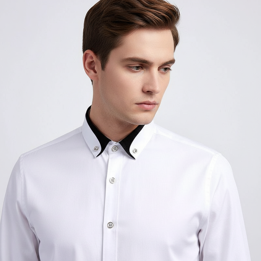 Casual men's long sleeve shirt, button-down collared, made from breathable cotton