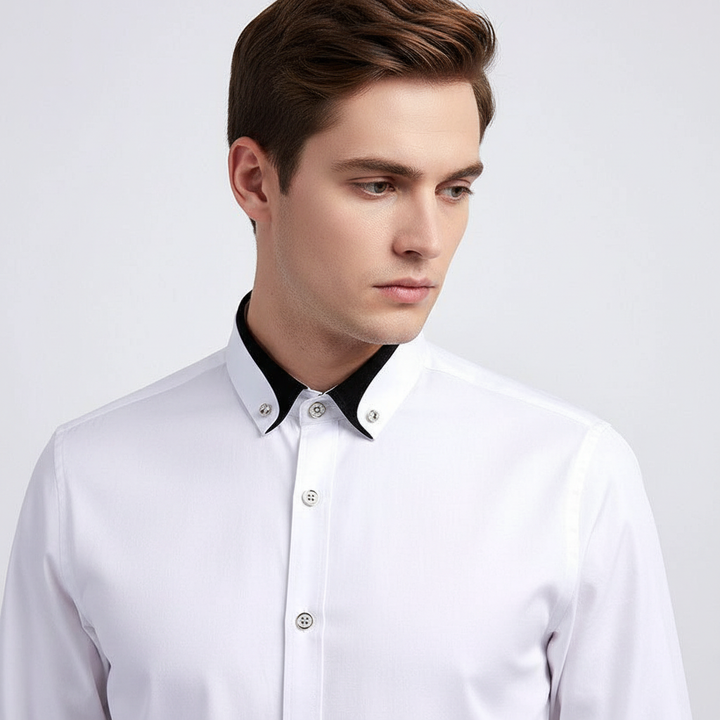 Casual men's long sleeve shirt, button-down collared, made from breathable cotton