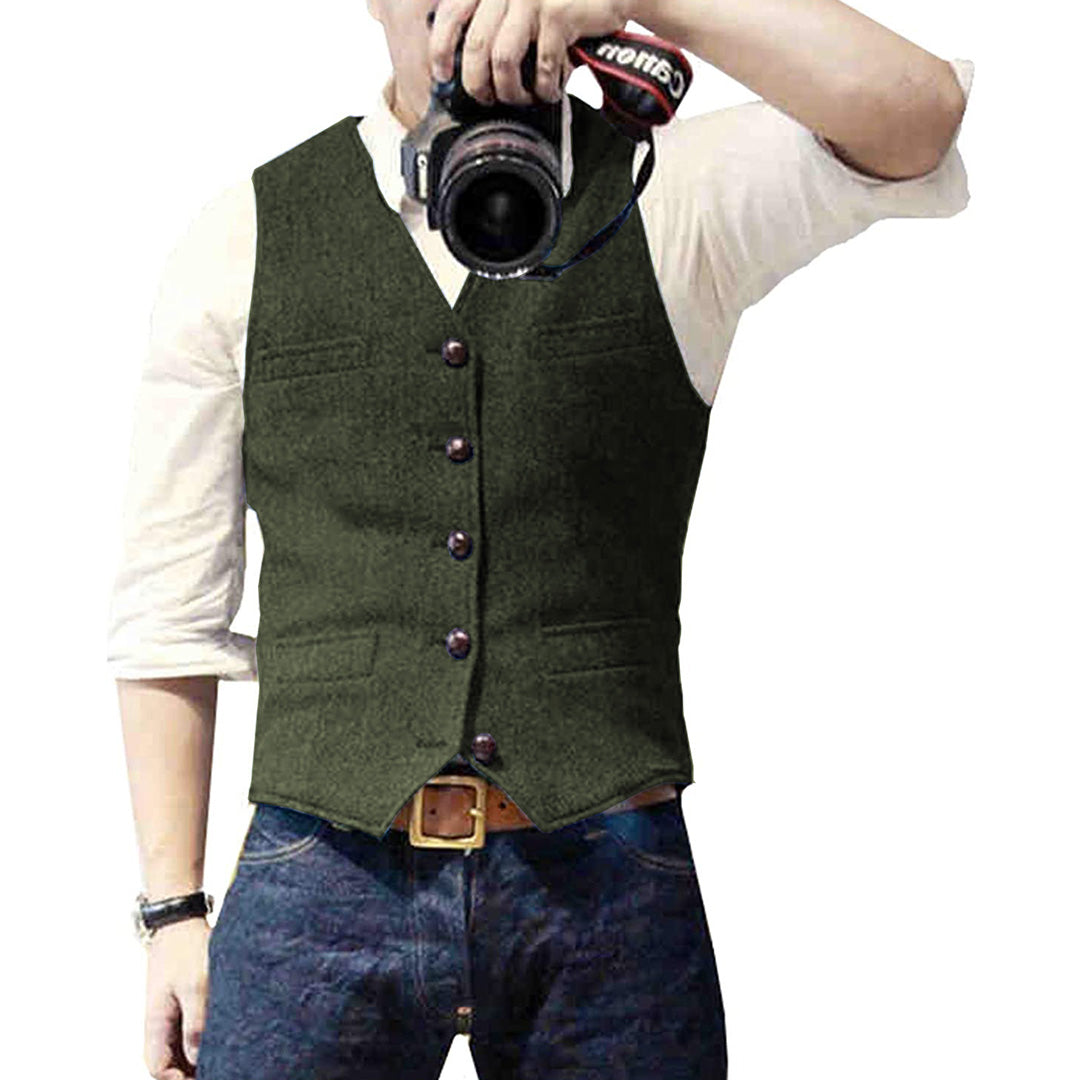 Classic men's denim gilet, a stylish jean vest perfect for versatile outerwear & everyday fashion.