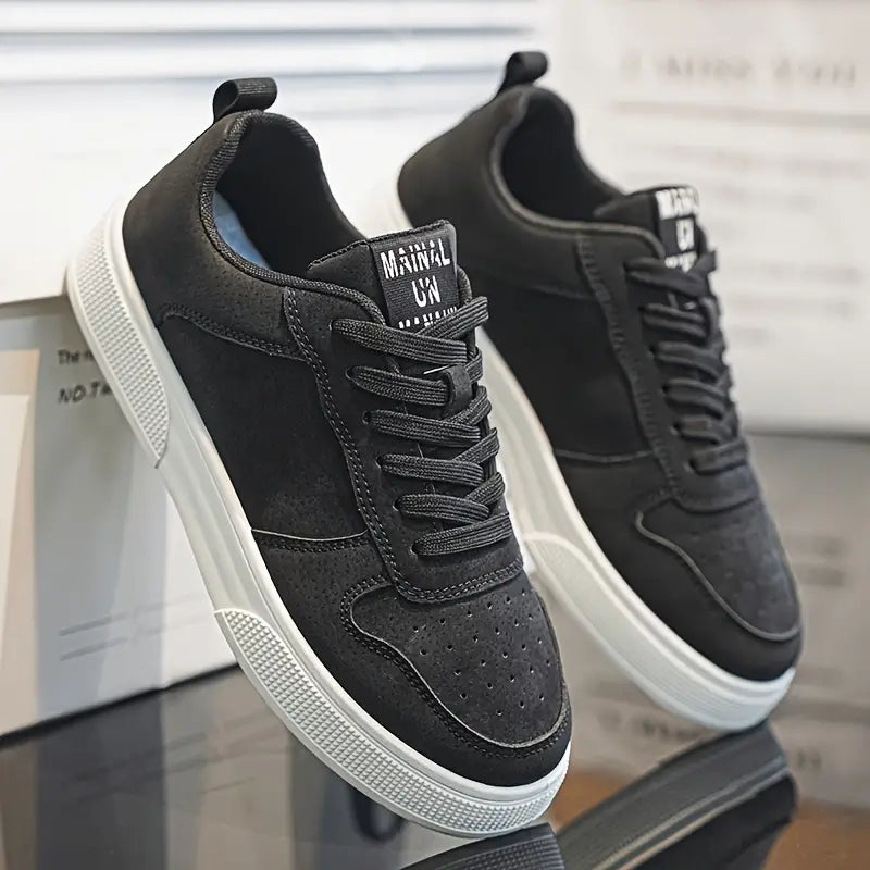 Back view: Men's durable grey suede hiking shoes, showing heel support, comfort, & quality design.