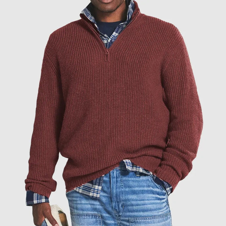 Comfortable men's long sleeve pullover sweater with a stylish half-zip, great for everyday fashion.