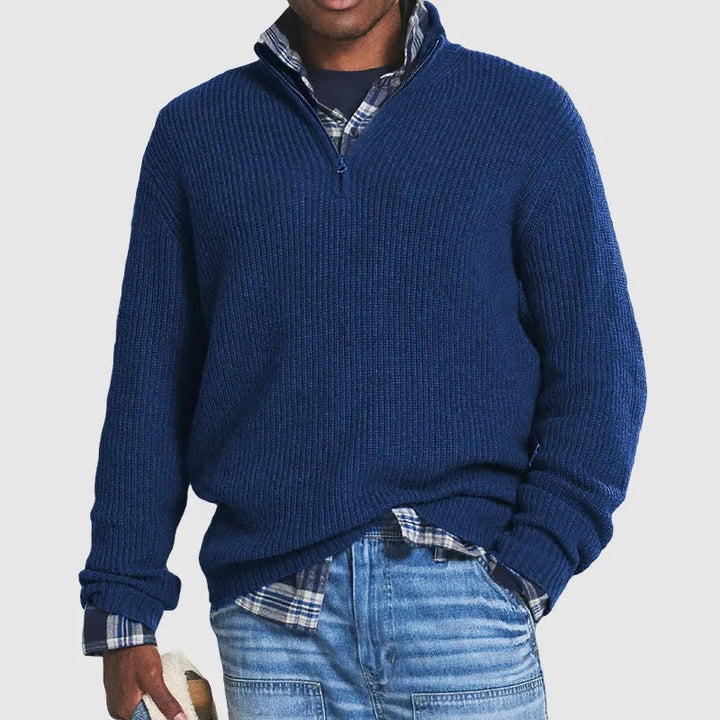 Modern men's half-zip pullover, ideal for layering and adding a stylish touch to any casual outfit.