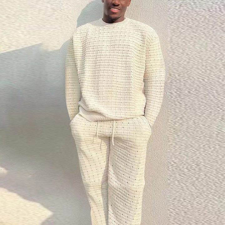 Men's stylish knitted summer shirt & shorts set in comfortable cotton. Perfect two-piece casual wear outfit.