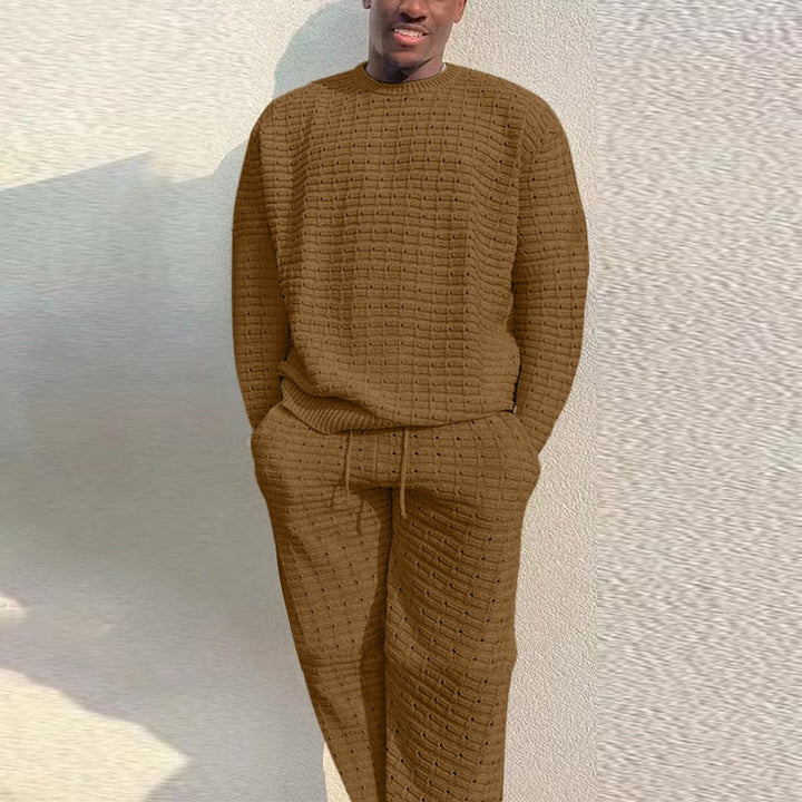 Fashionable men's knitted summer two-piece set, featuring a casual shirt & shorts. Made from soft, breathable cotton.