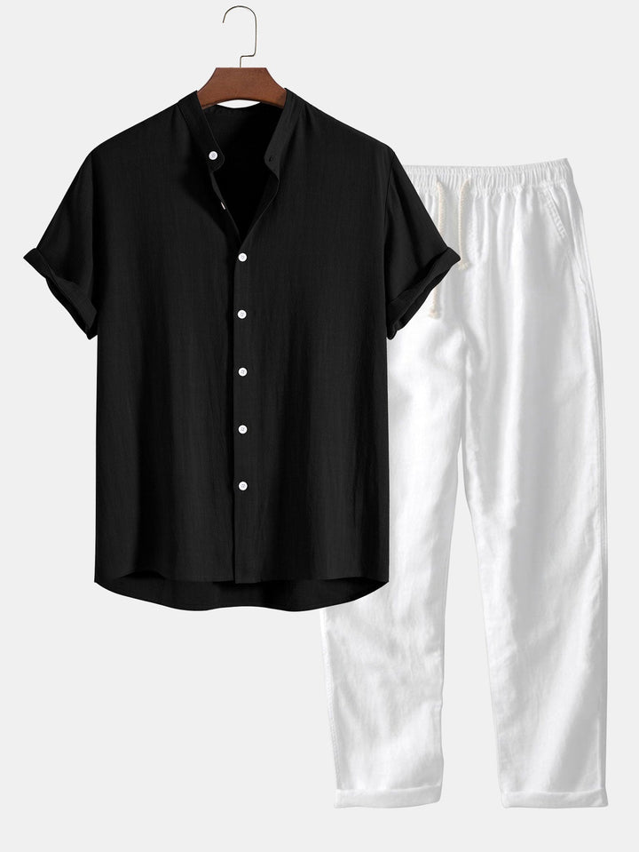 Comfortable men's linen shirt and trousers matching set, ideal for relaxed everyday wear.